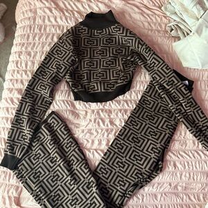 Fashion Nova Black and Taupe Geometric Turtleneck Sweater